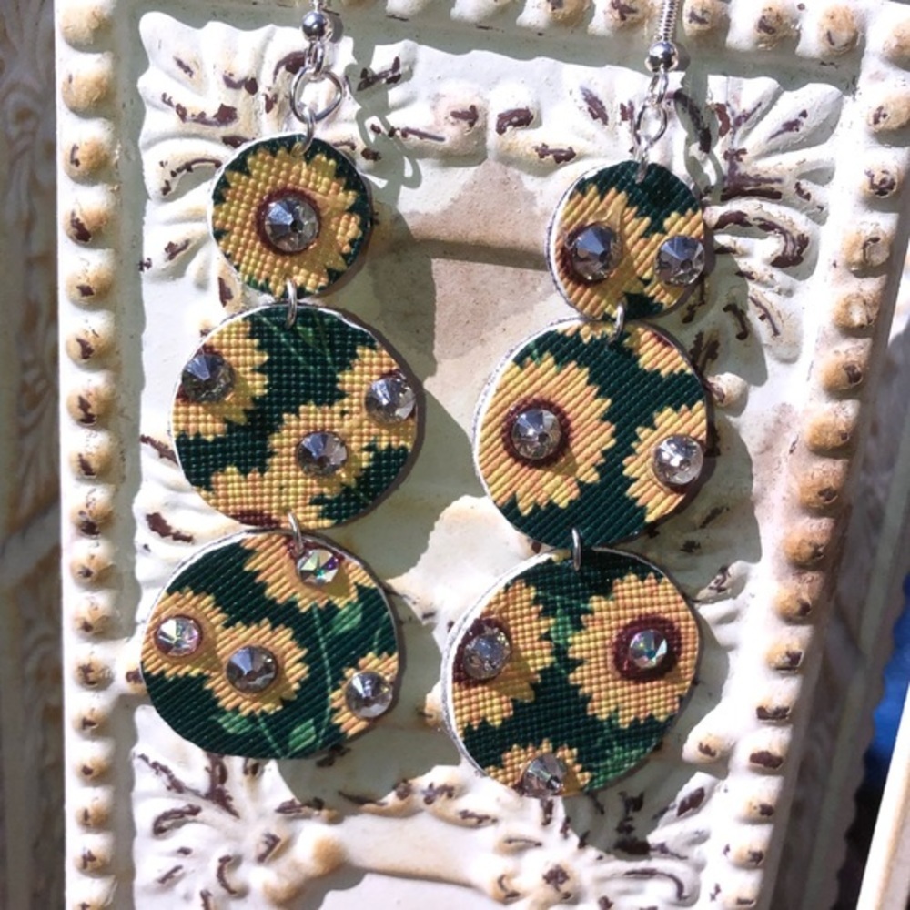 Sunflower Rhinestone Earrings - Picture 4 of 6